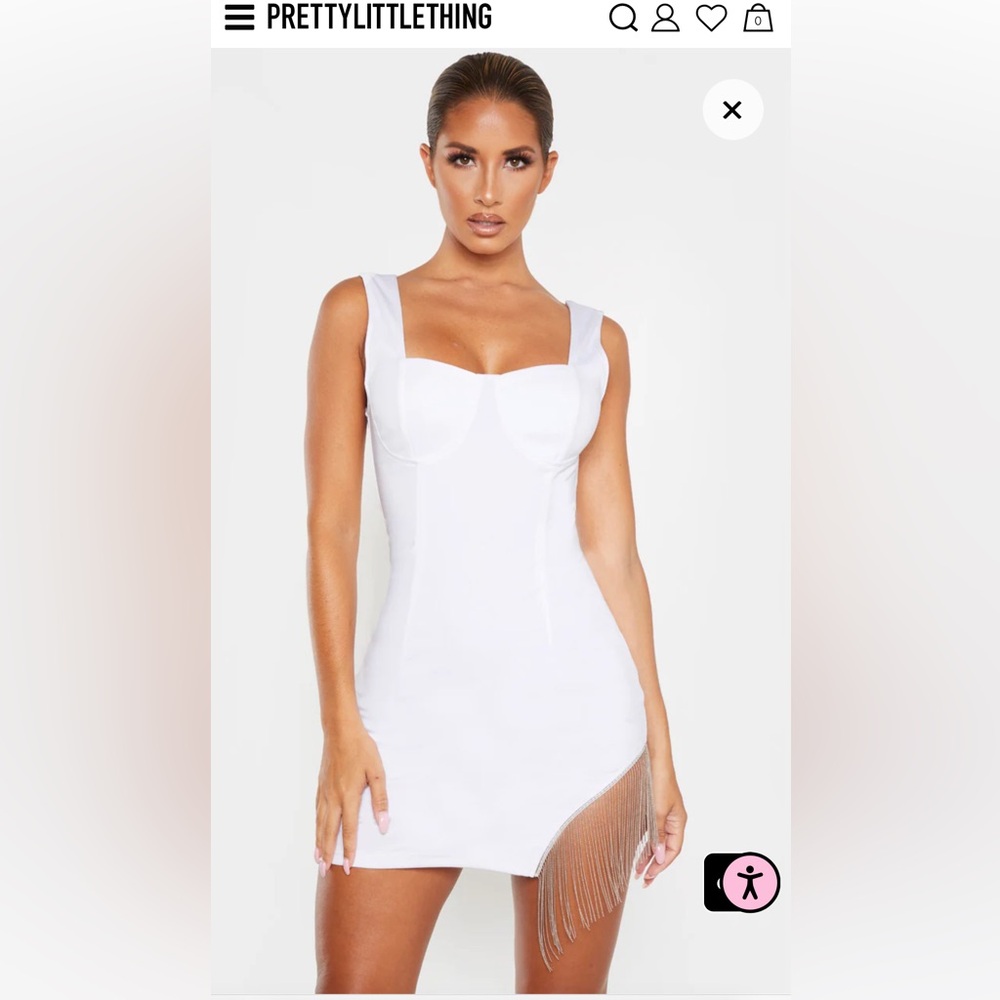 Prettylittlething white sleeveless diamante trim dress